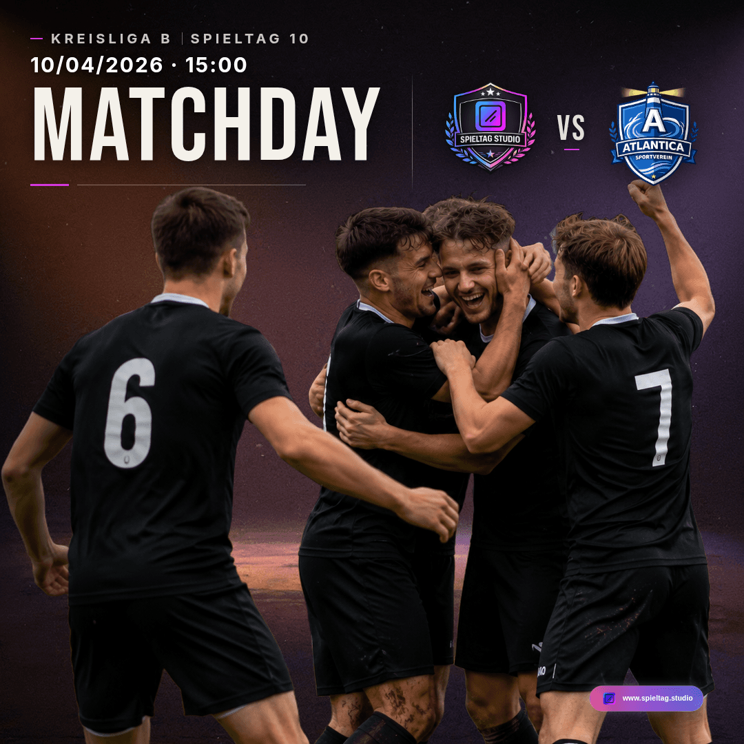 Club Style Cinematic: Matchday-Grafik mit Spielern, Vereinslogos und Anstoßzeit