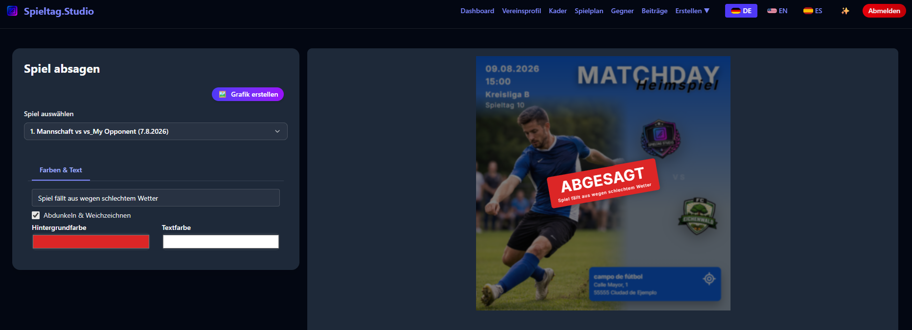 Absage Design Einstellungen
