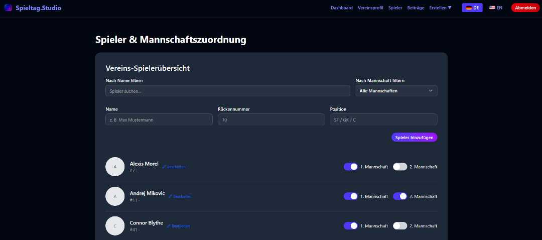 Lineup player management