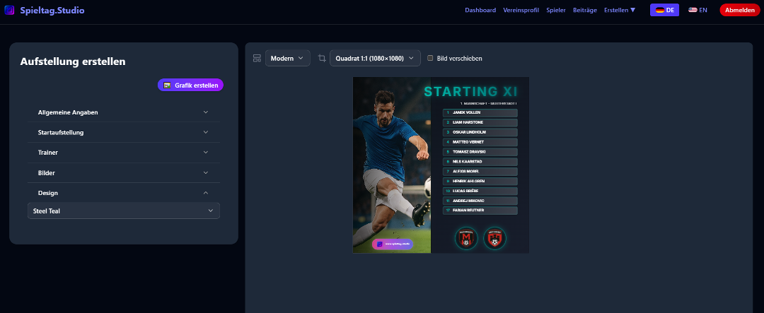 Lineup image design settings