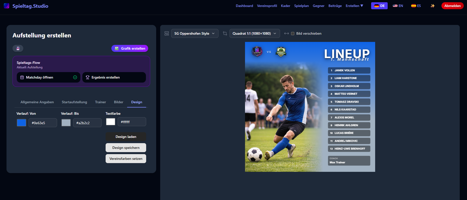 Lineup Bild Template Design Einstellungen