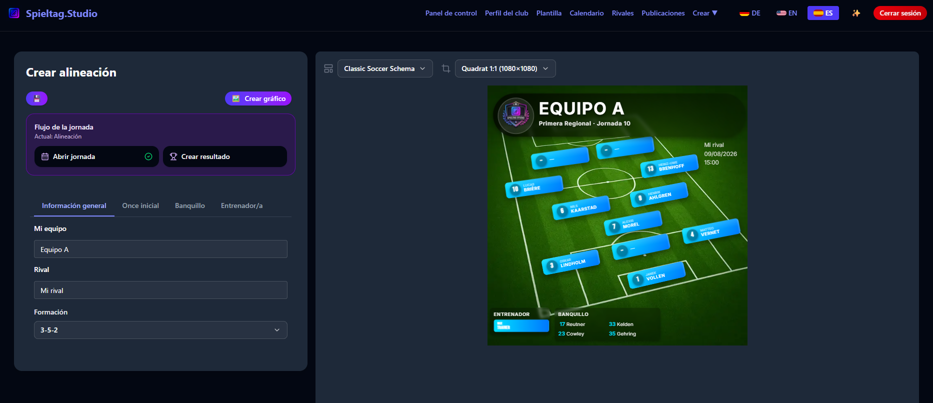 Selección de jugadores en la formación