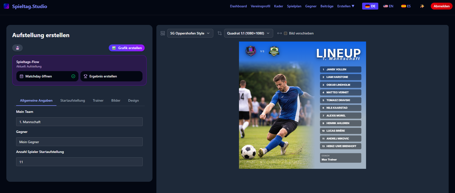 Lineup Bild Template Design Einstellungen