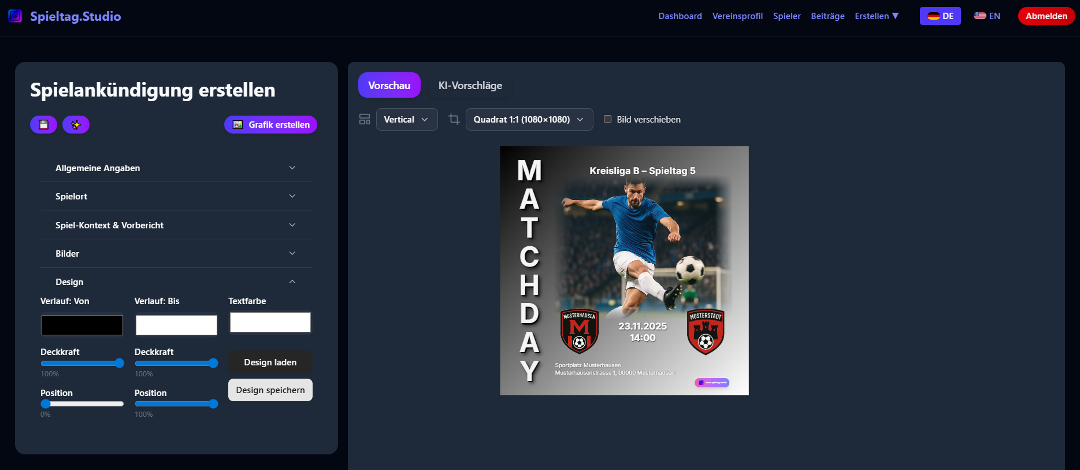 Matchday design settings