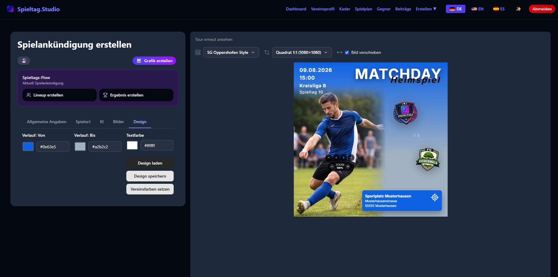 Matchday Design Einstellungen