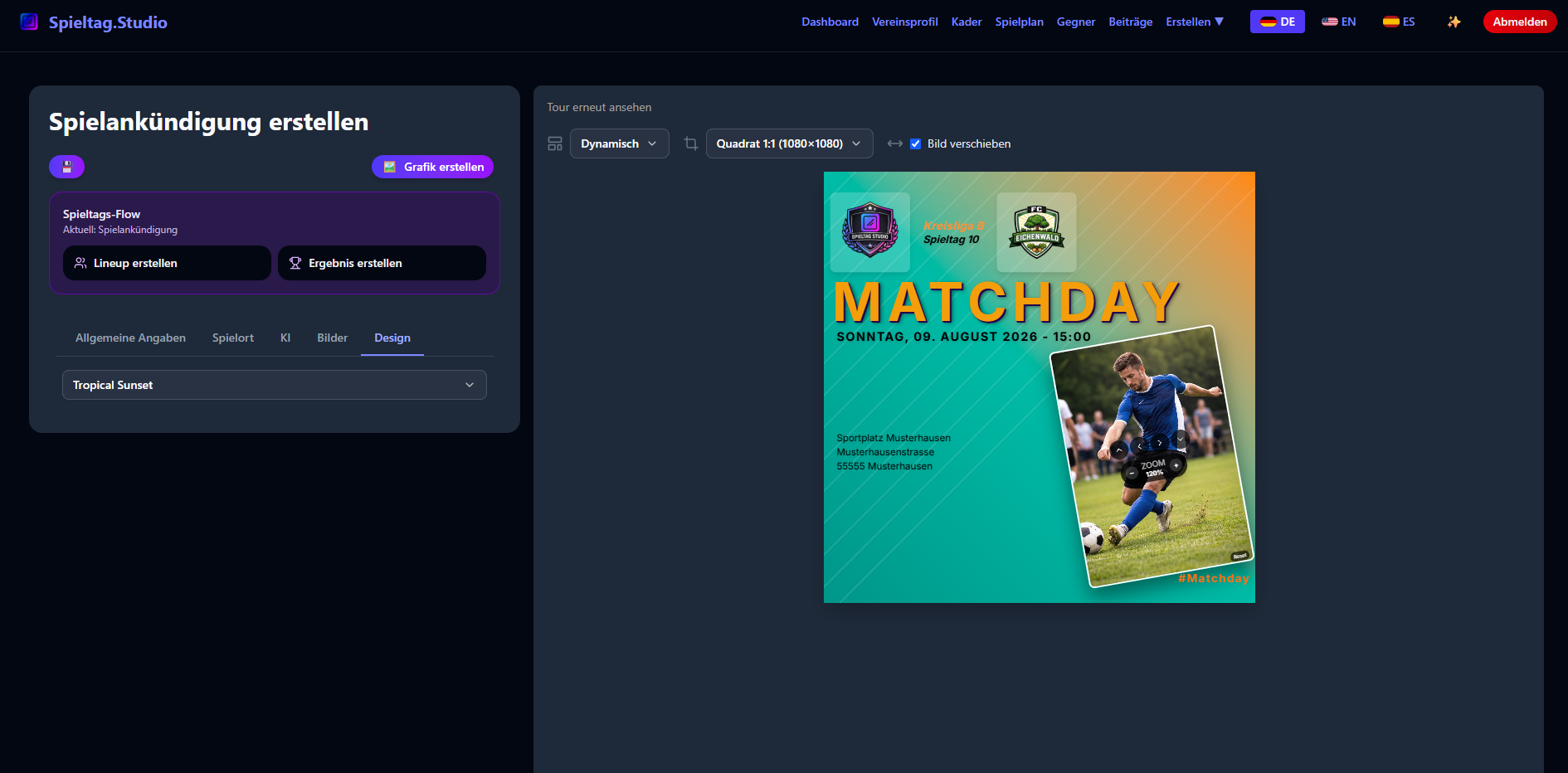 Matchday Farbschema Einstellungen