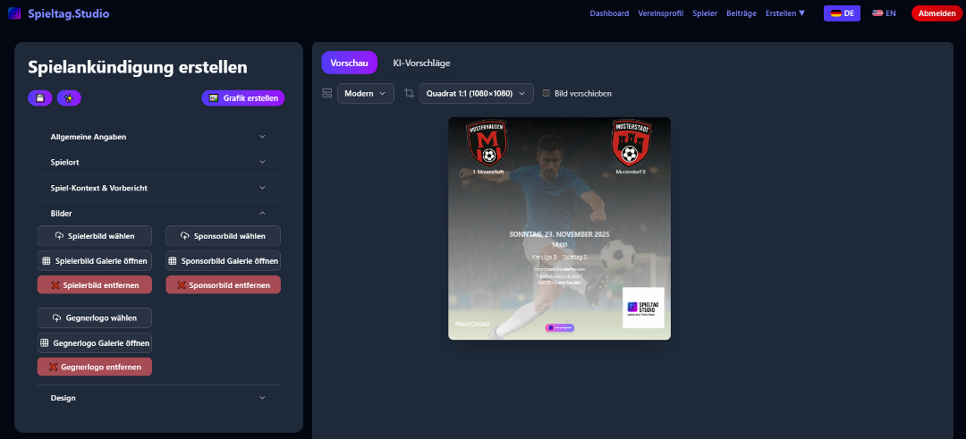 Matchday image settings