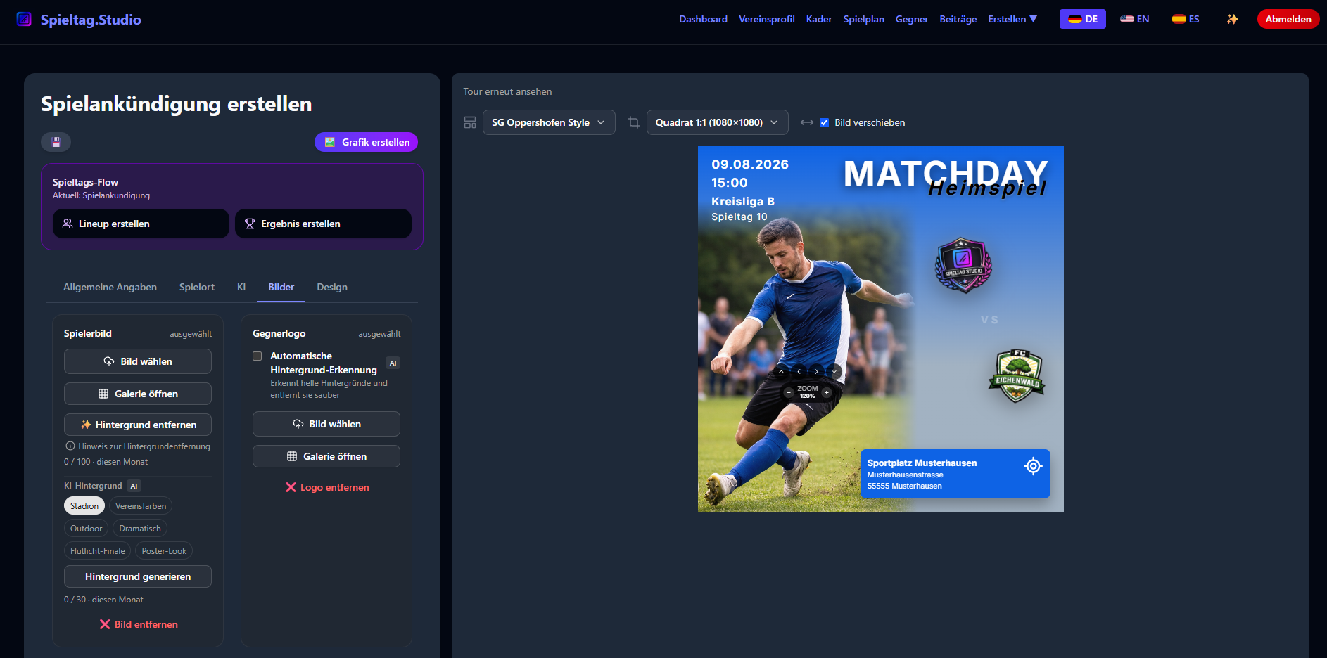 Matchday Bilder Einstellungen