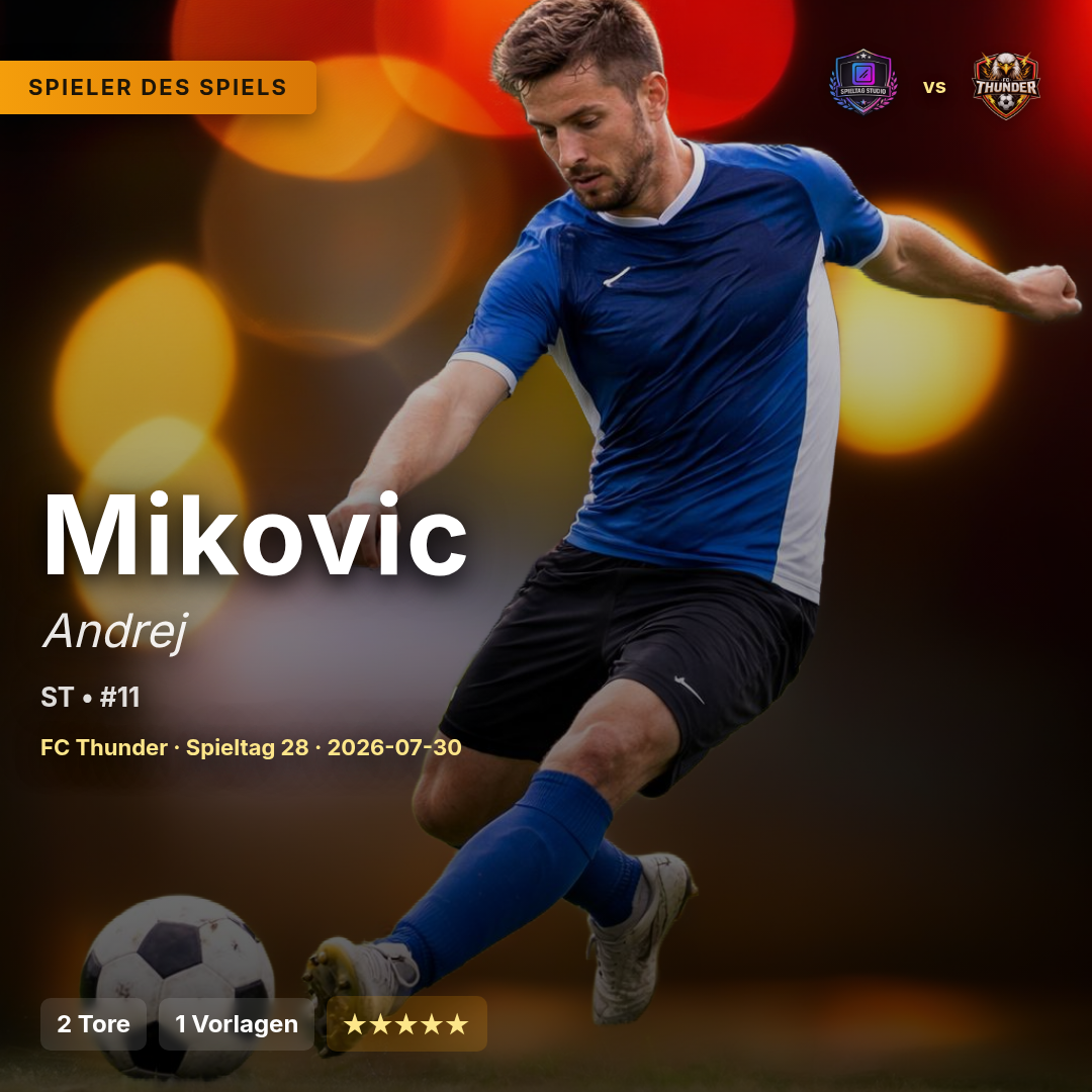 Man of the Match Beispiel mit KI-Hintergrund