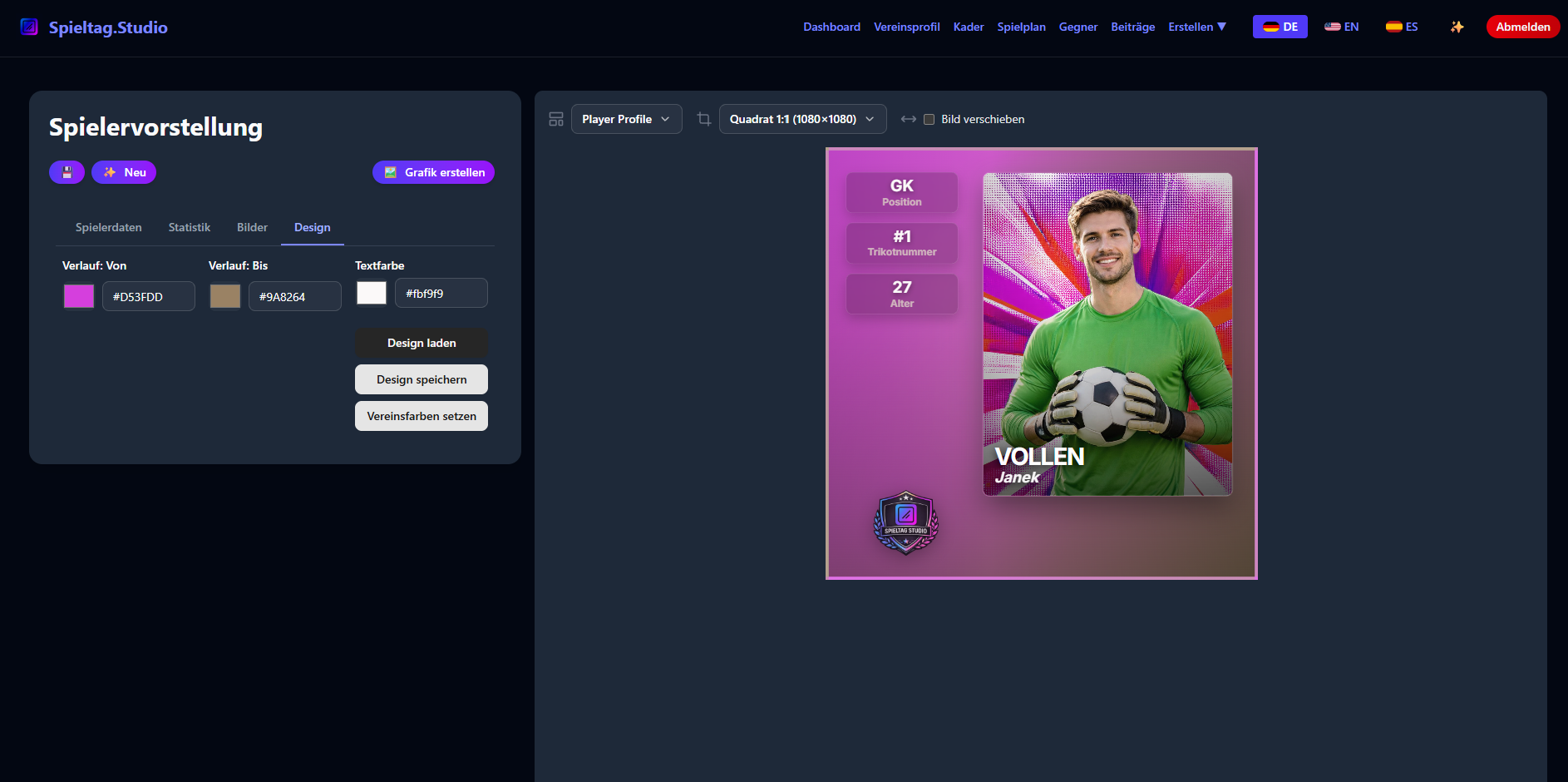 Spieler Design Einstellungen