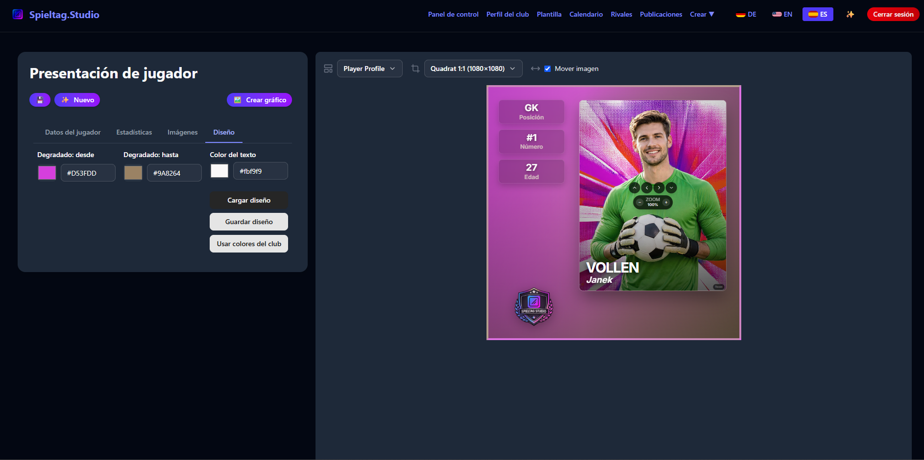 Configuración de diseño del jugador