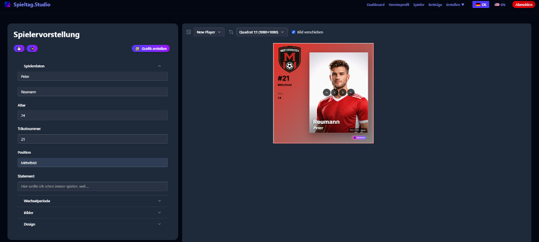 Spieler auswählen oder neu anlegen