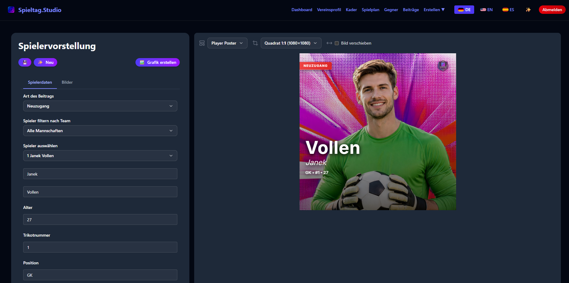 Spieler auswählen oder neu anlegen