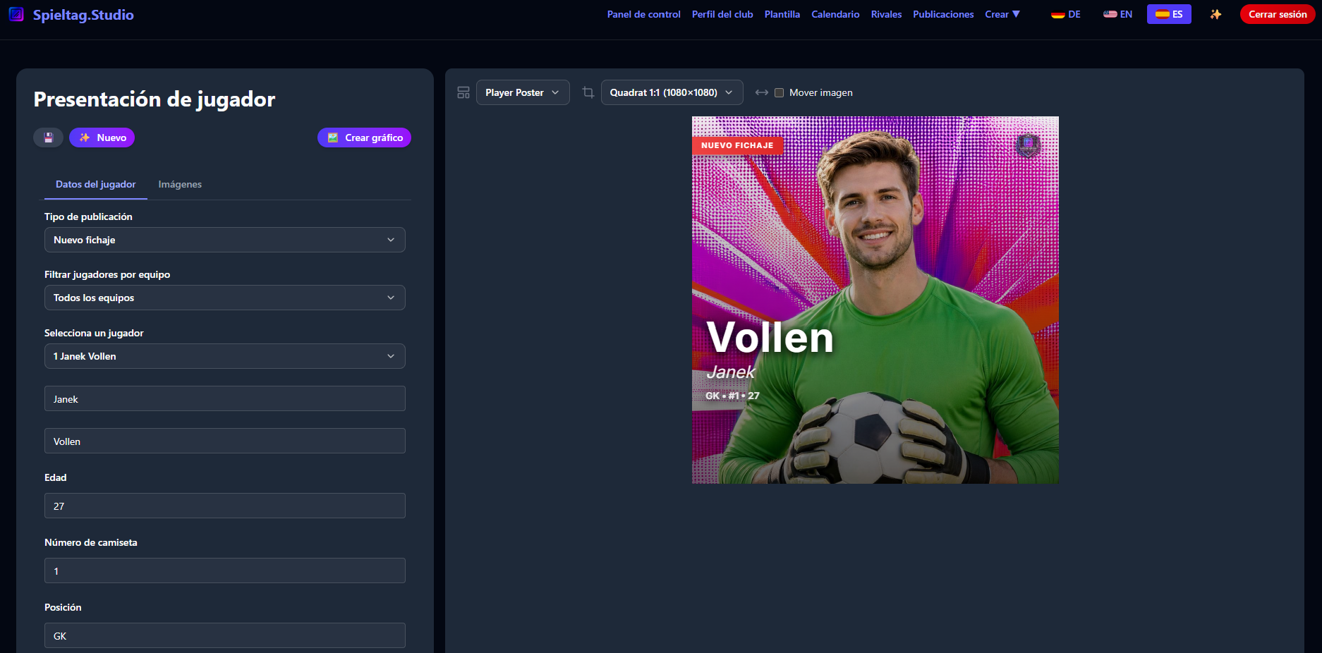 Seleccionar o crear un jugador