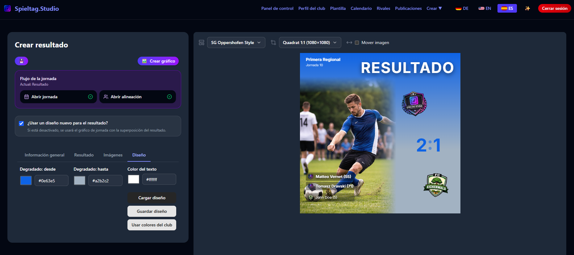 Configuración de diseño de la plantilla de resultado