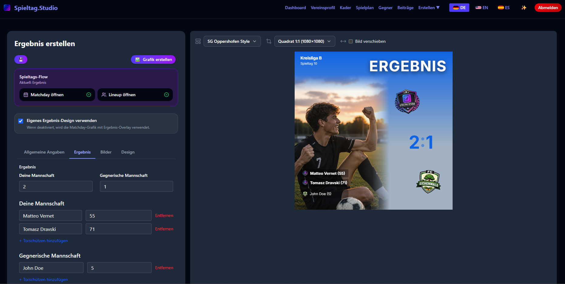 Ergebnis Einstellungen