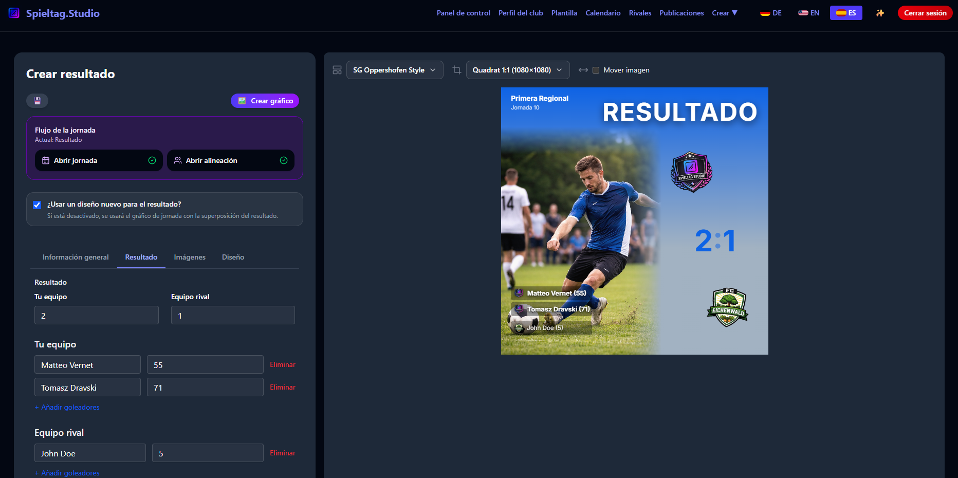 Configuración del resultado